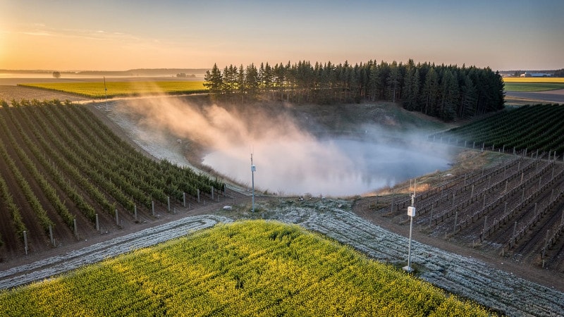 Aerial view of farm showing multiple microclimate zones and sensor locations