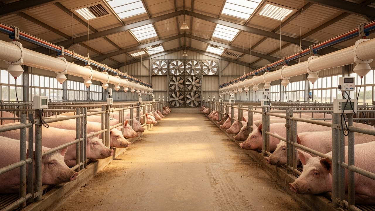 Automated ventilation and feeding system inside Canadian livestock barn