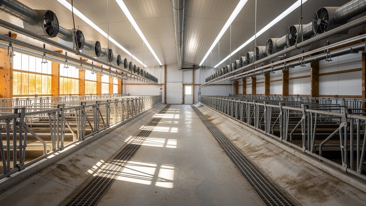 Automated ventilation and feeding systems inside a livestock barn