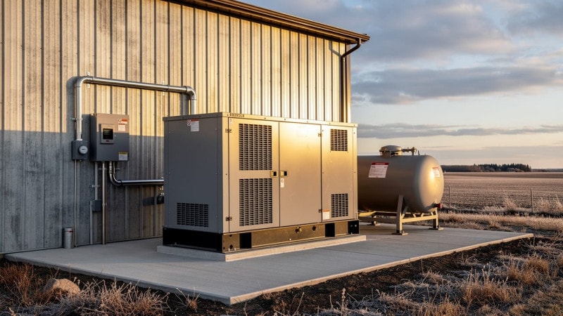 Automatic standby generator and transfer switch installed at a Canadian farm