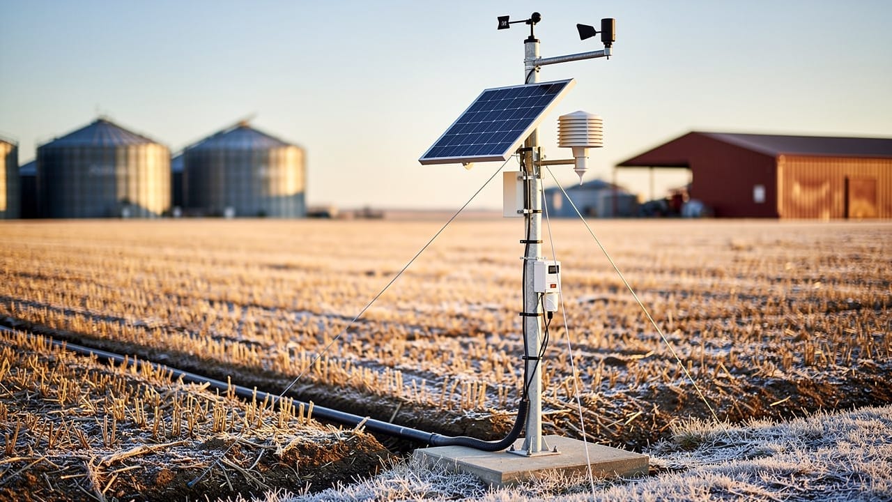 Complete professional weather station installation on Canadian grain farm