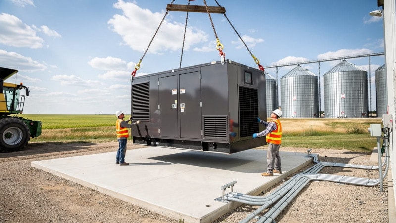Diesel generator being installed at Alberta grain farm