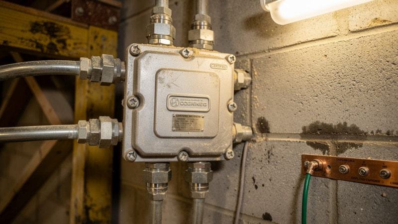 Explosion-proof electrical junction box in grain dust hazardous location