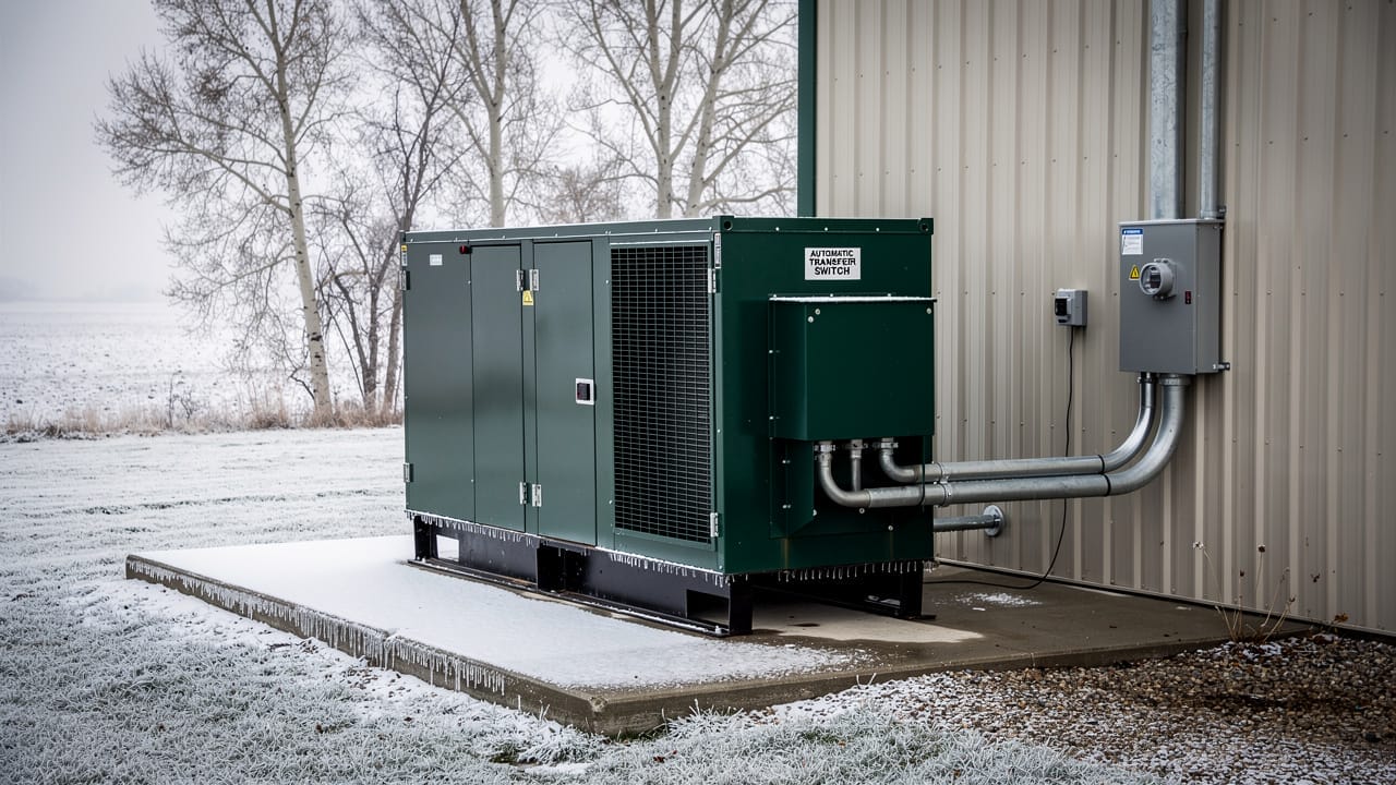 Diesel backup generator with transfer switch on Alberta farm