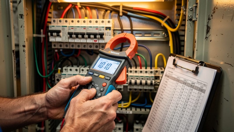 Electrician performing farm electrical load calculation
