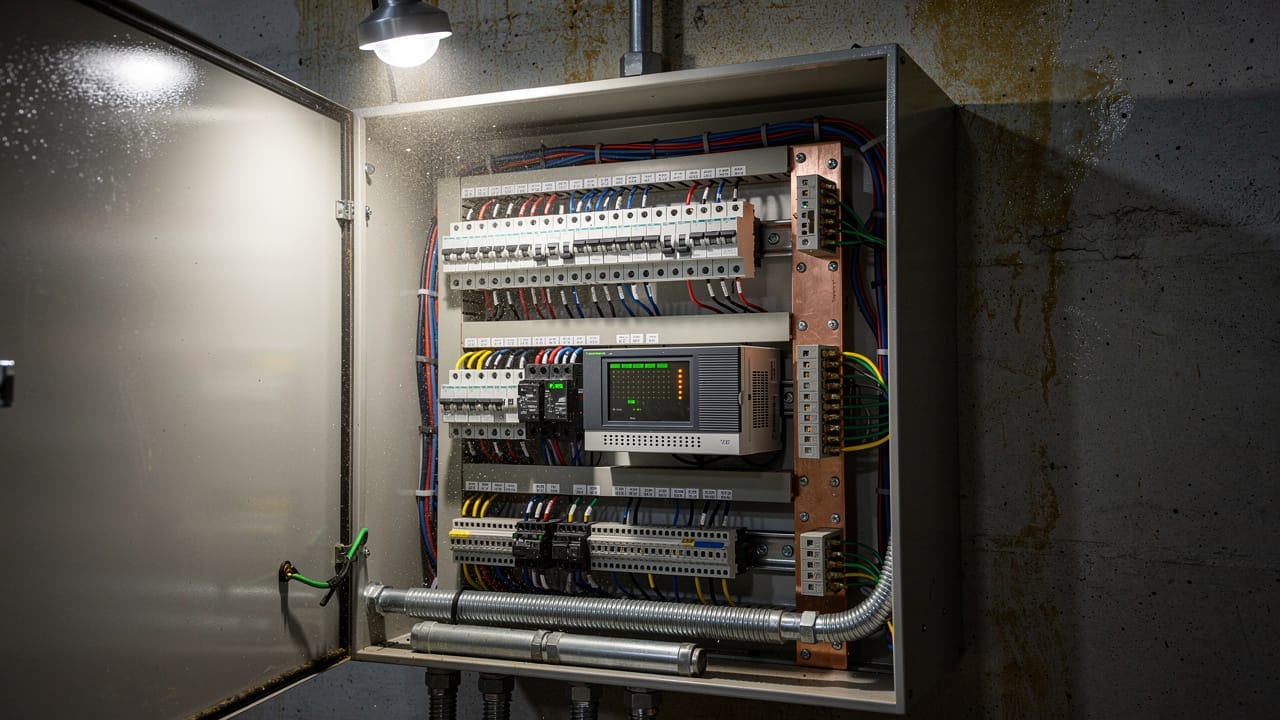 Industrial PLC control panel inside a Canadian grain facility
