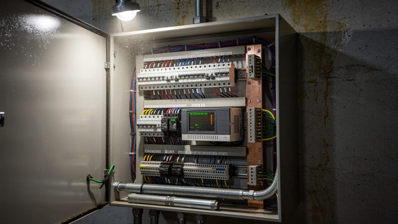 Industrial PLC control panel inside a Canadian grain facility