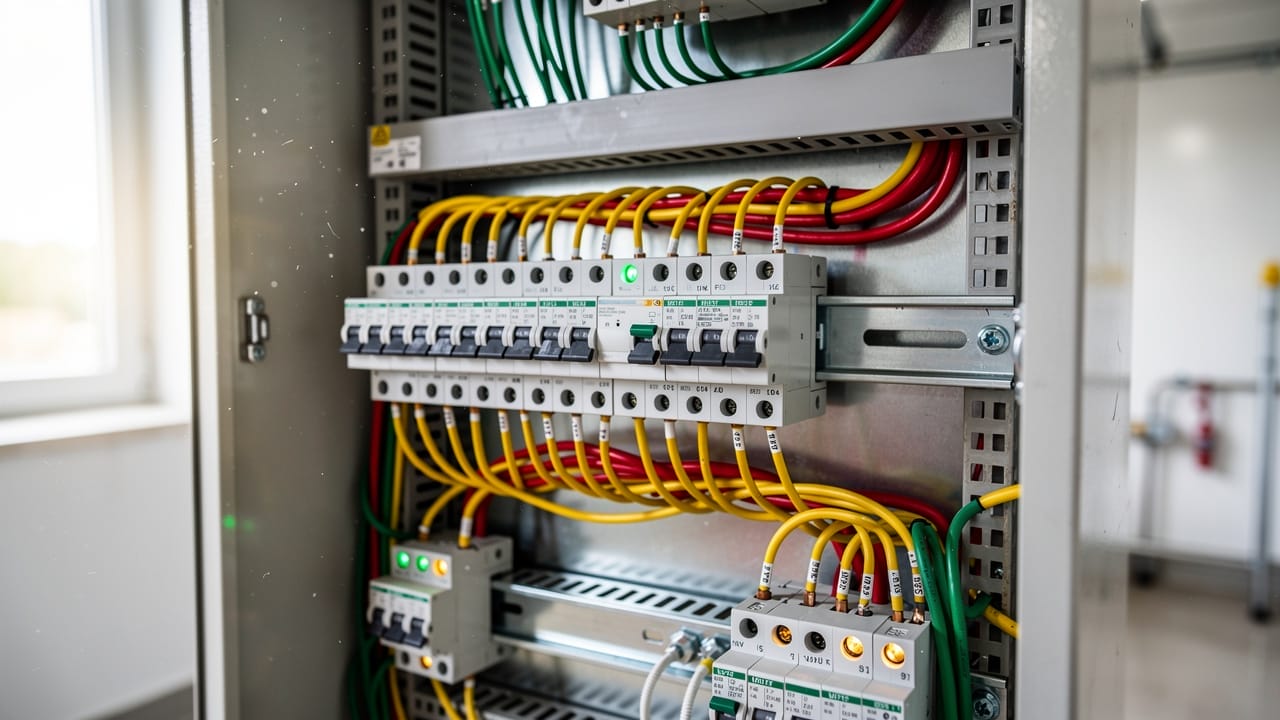 PLC electrical control panel inside a Canadian farm utility room