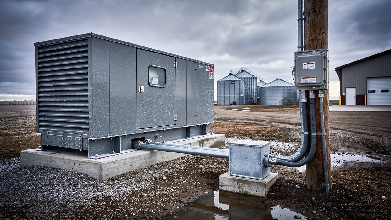 Standby generator and transfer switch at an Alberta farm