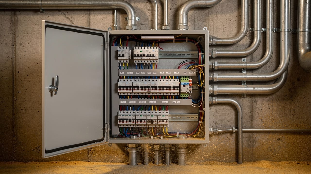 Dust-rated electrical control panel in a grain handling facility