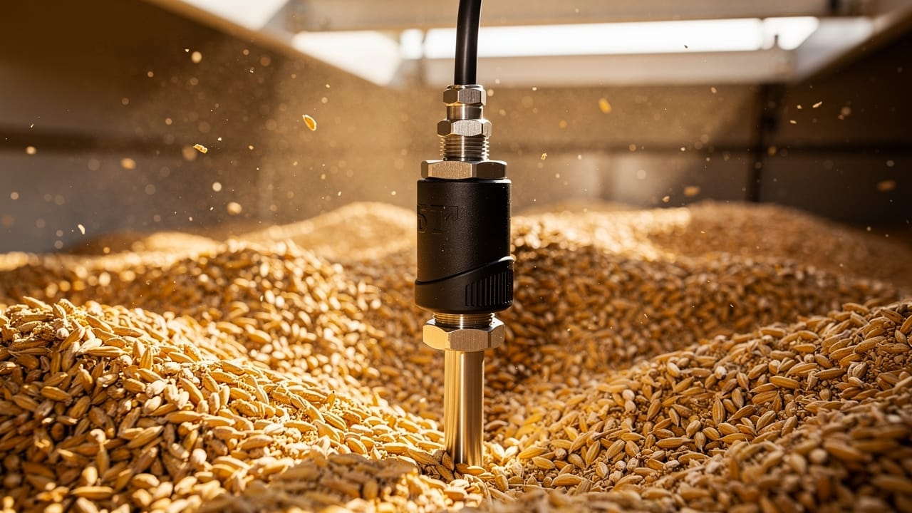 Grain moisture sensor cable inside wheat storage bin