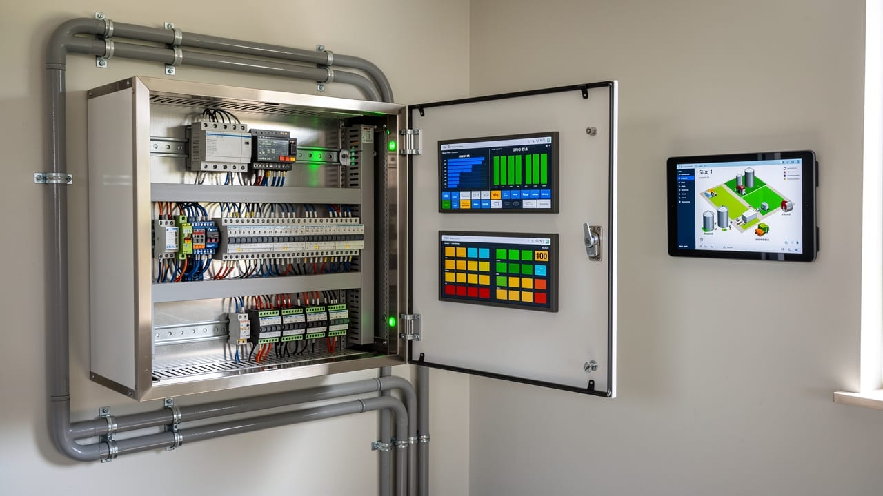Modern PLC control panel for grain bin monitoring system