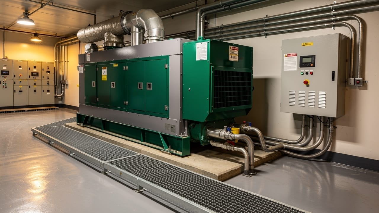 Industrial standby generator and transfer switch at remote Alberta site