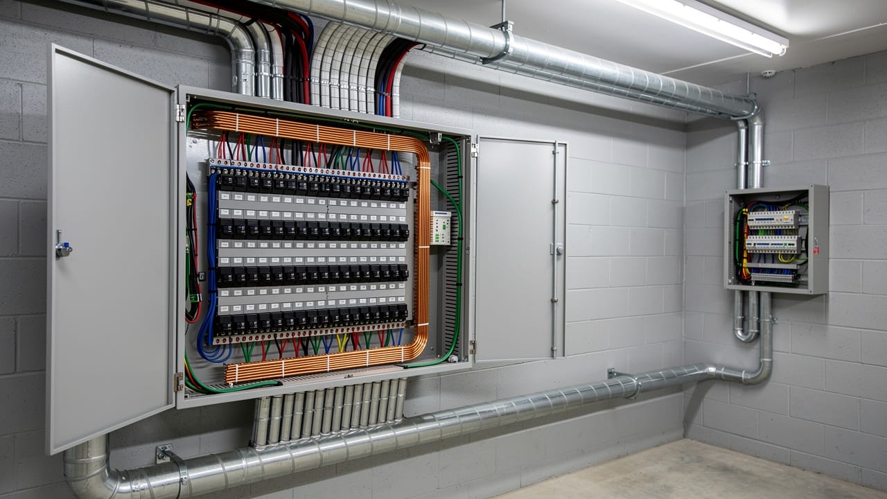 Modern agricultural electrical distribution panel with sub-panels