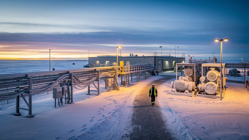 Remote Alberta oilfield facility with industrial electrical infrastructure
