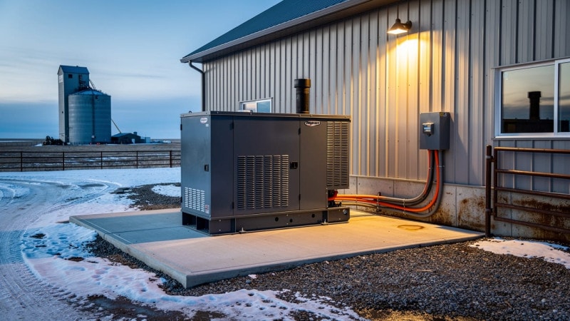 Standby generator and transfer switch at an Alberta dairy farm