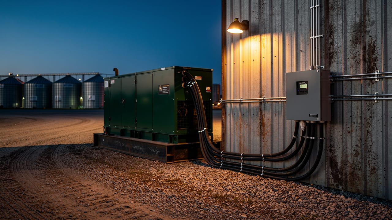 Standby generator and automatic transfer switch at grain handling facility