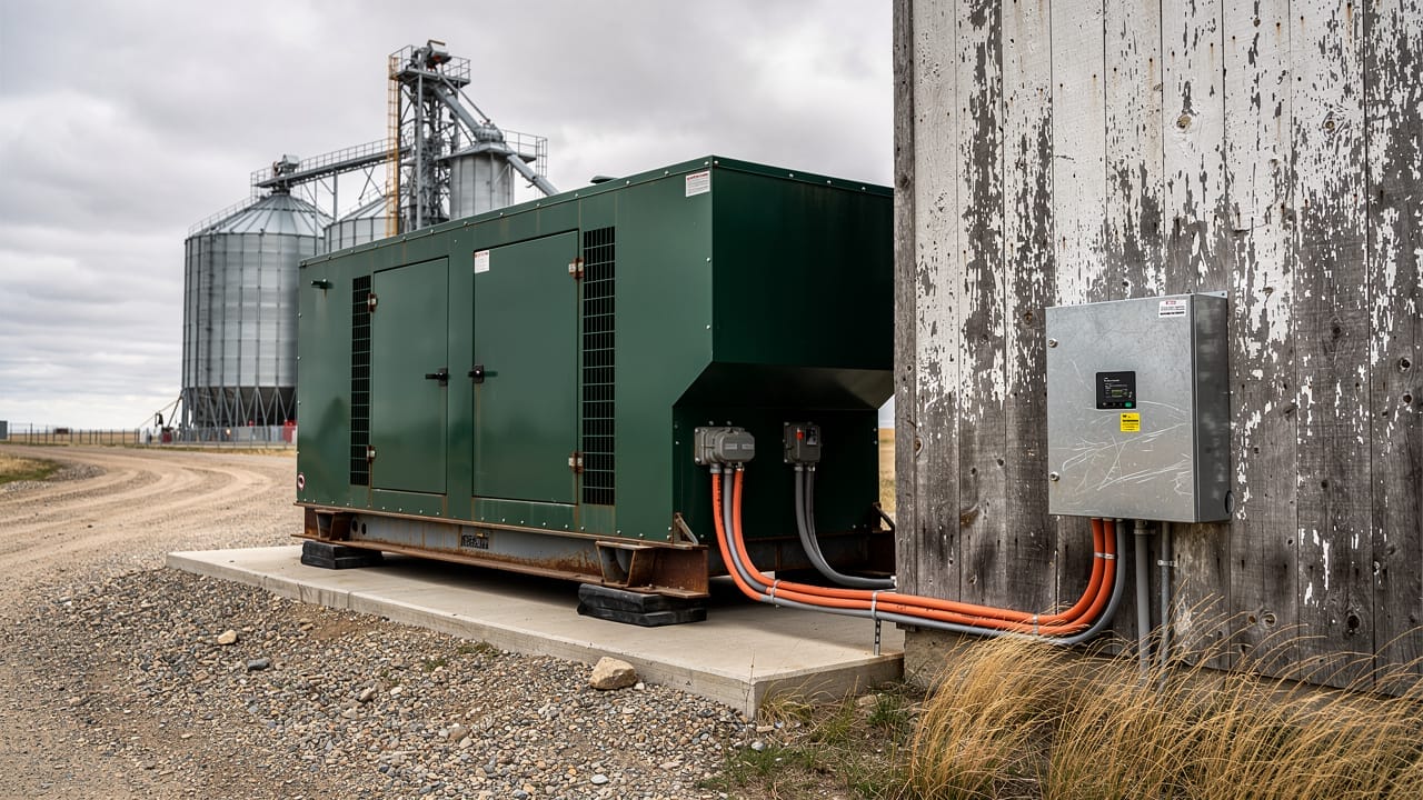 Standby generator installed beside grain handling facility in Alberta