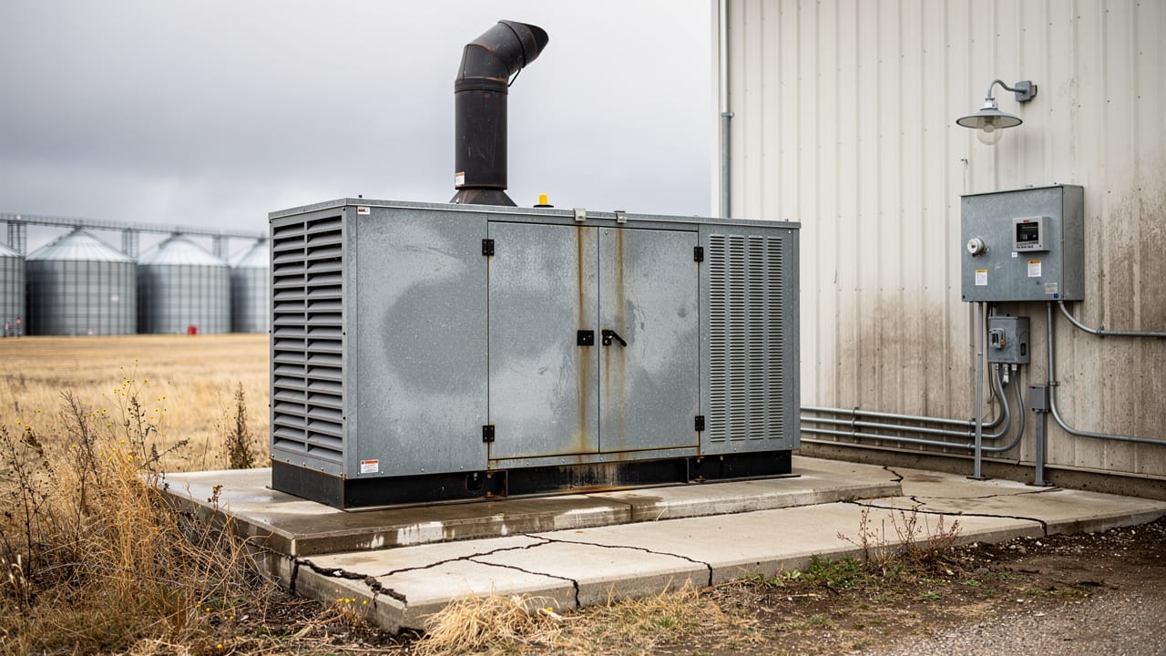 Standby generator with automatic transfer switch at grain farm